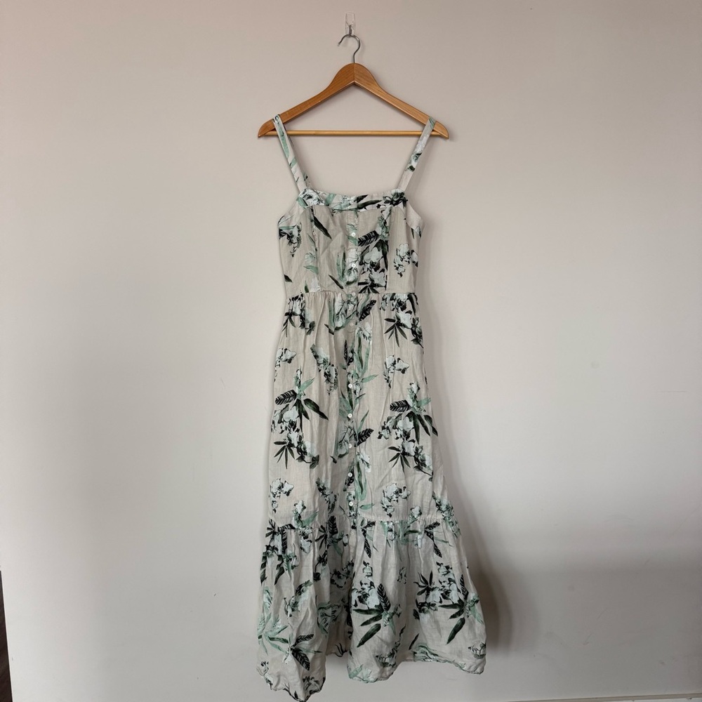 Banana Republic Ramie Button Front Maxi Dress in Khaki Floral - Picture 5 of 16